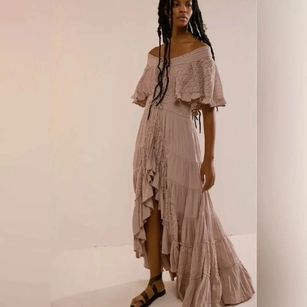 Free People Dancing On Air Boho Chic Ruffled Maxi Dress Size XS NWT - Picture 6 of 8
